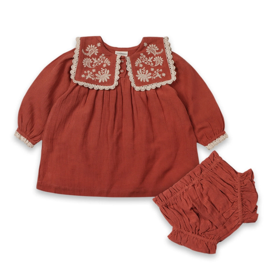 Sola Embroidered Collar Dress & Bloomer