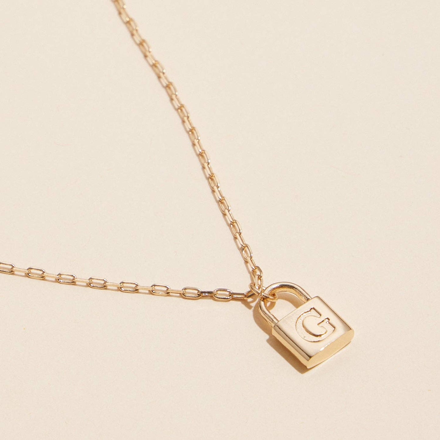 Golden Initial Lock Pendant Necklaces