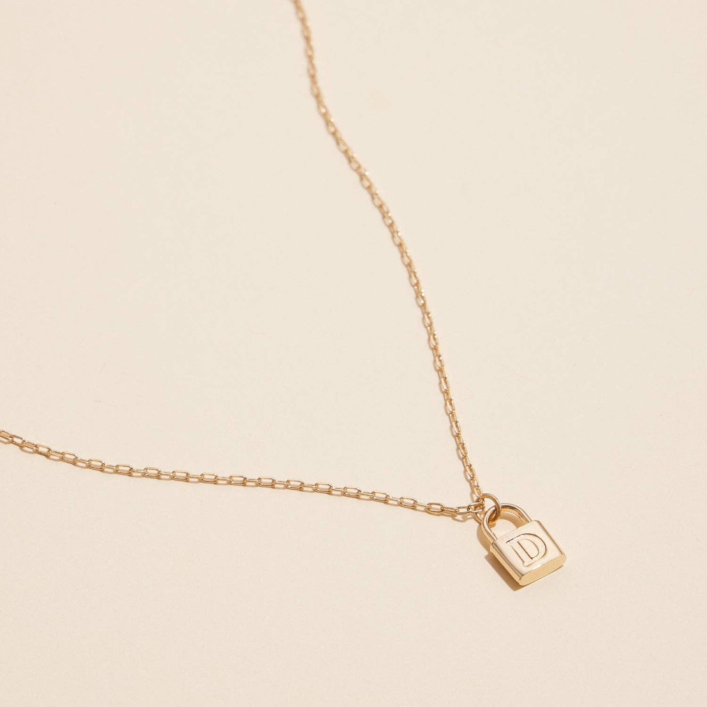 Golden Initial Lock Pendant Necklaces