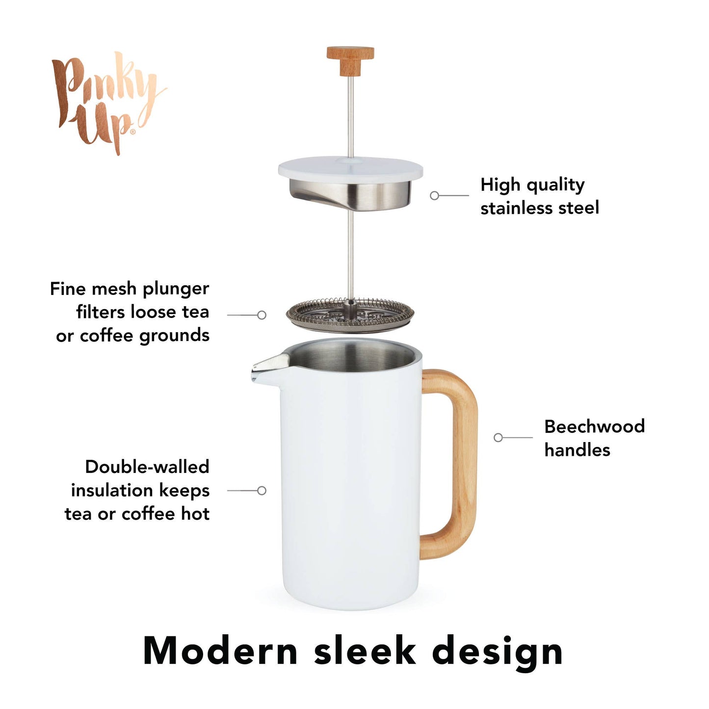 Stainless Steel & Wood Tea & Coffee Press Pot