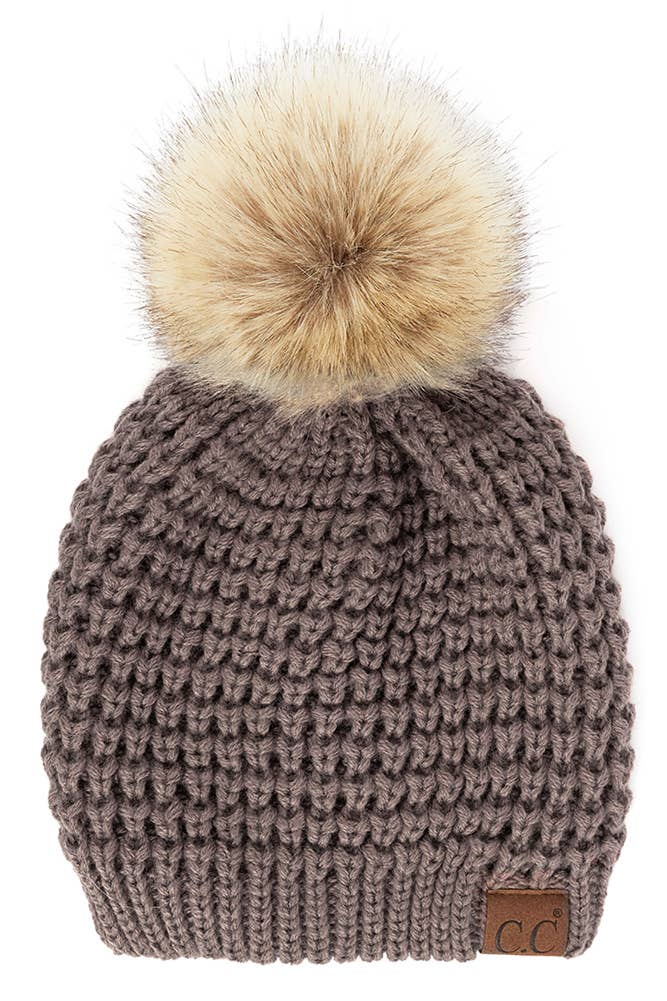 Waffle Stitch Pattern Pom Beanies