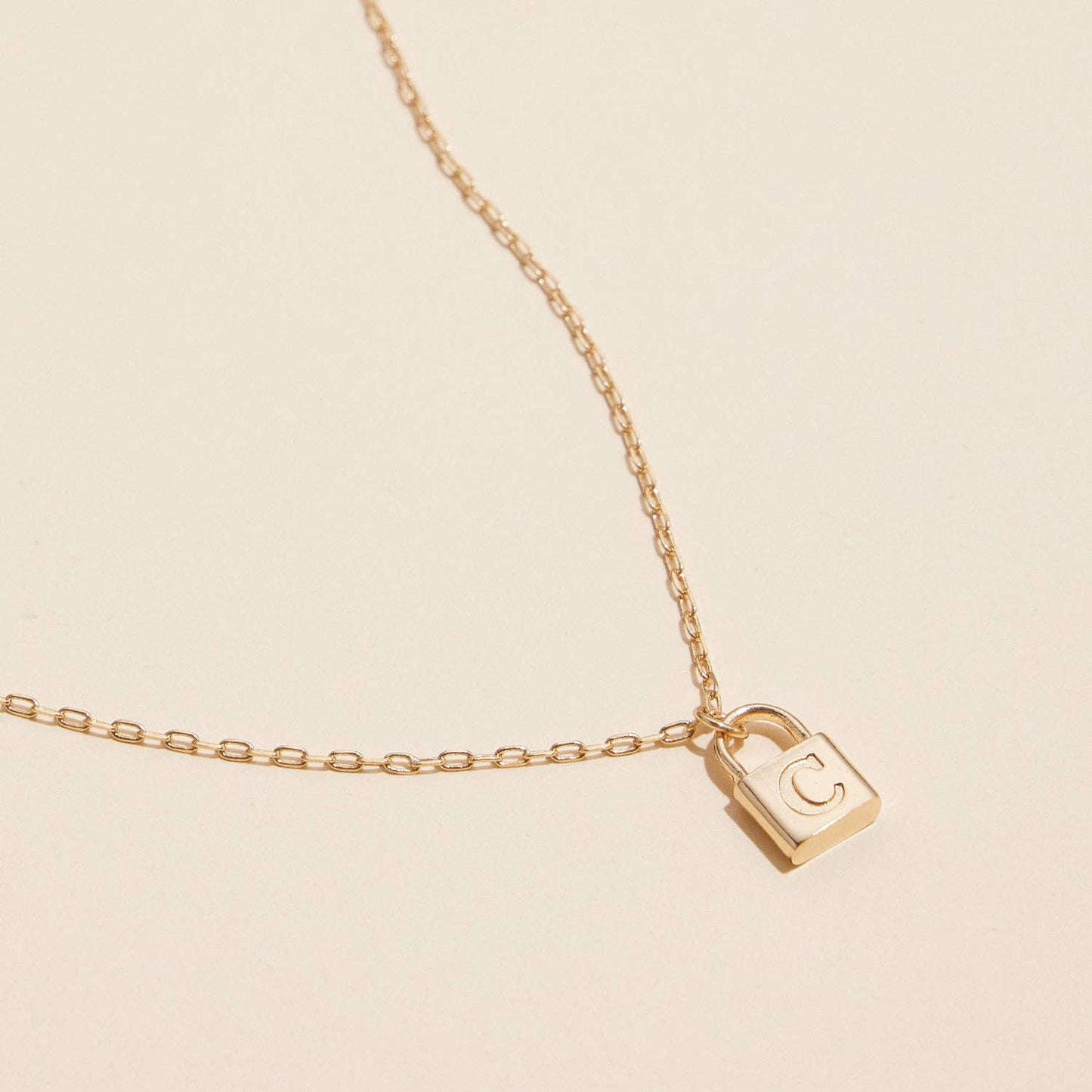 Golden Initial Lock Pendant Necklaces
