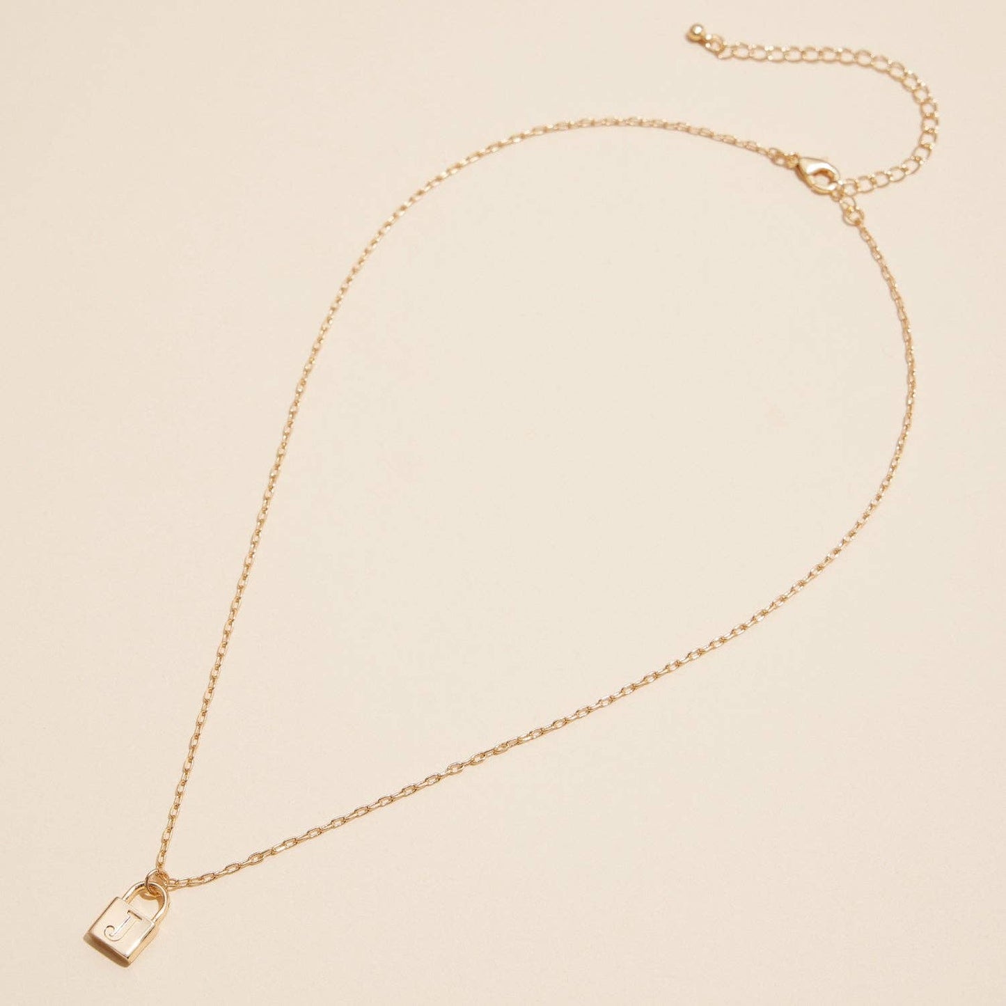 Golden Initial Lock Pendant Necklaces
