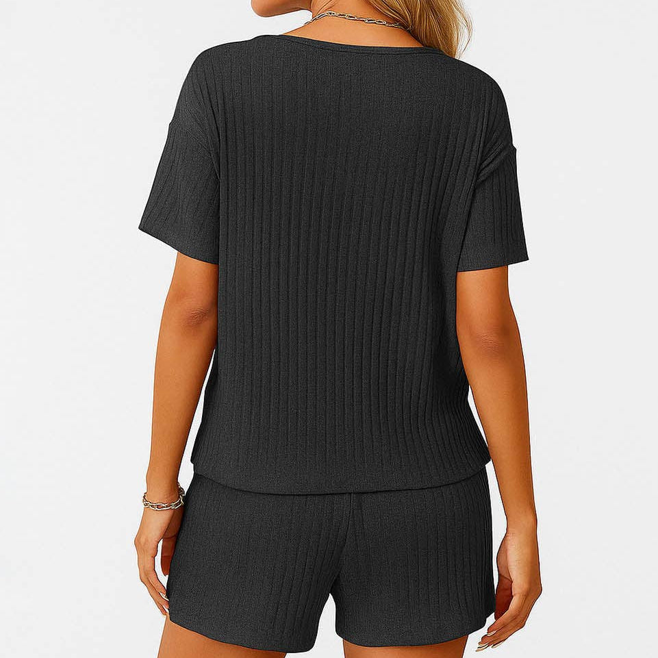 Ribbed Knit V-Neck Short Set