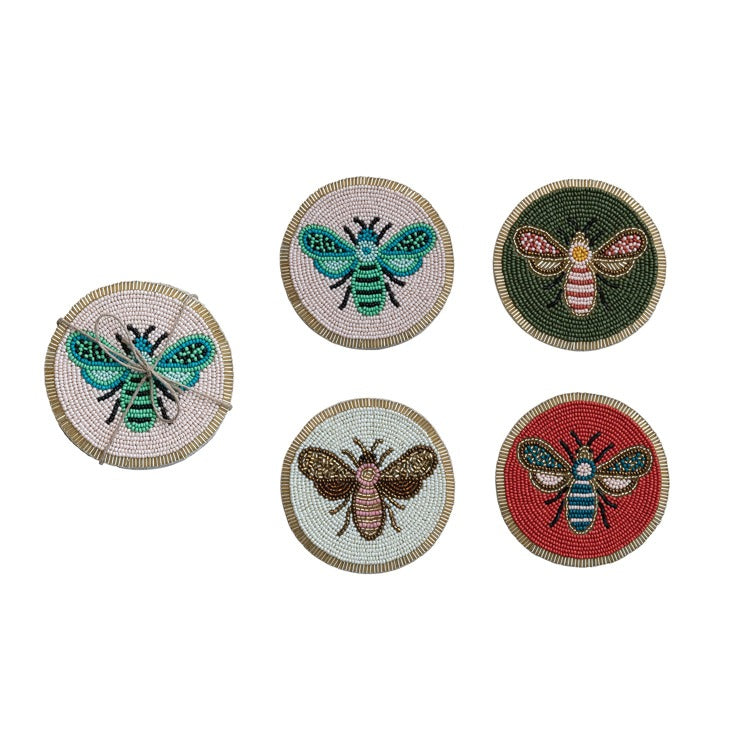 S/4 Beaded Glass Coasters w/ Insects