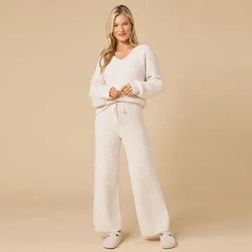 Marshmallow Waffle Weave V-Neck Lounge Top
