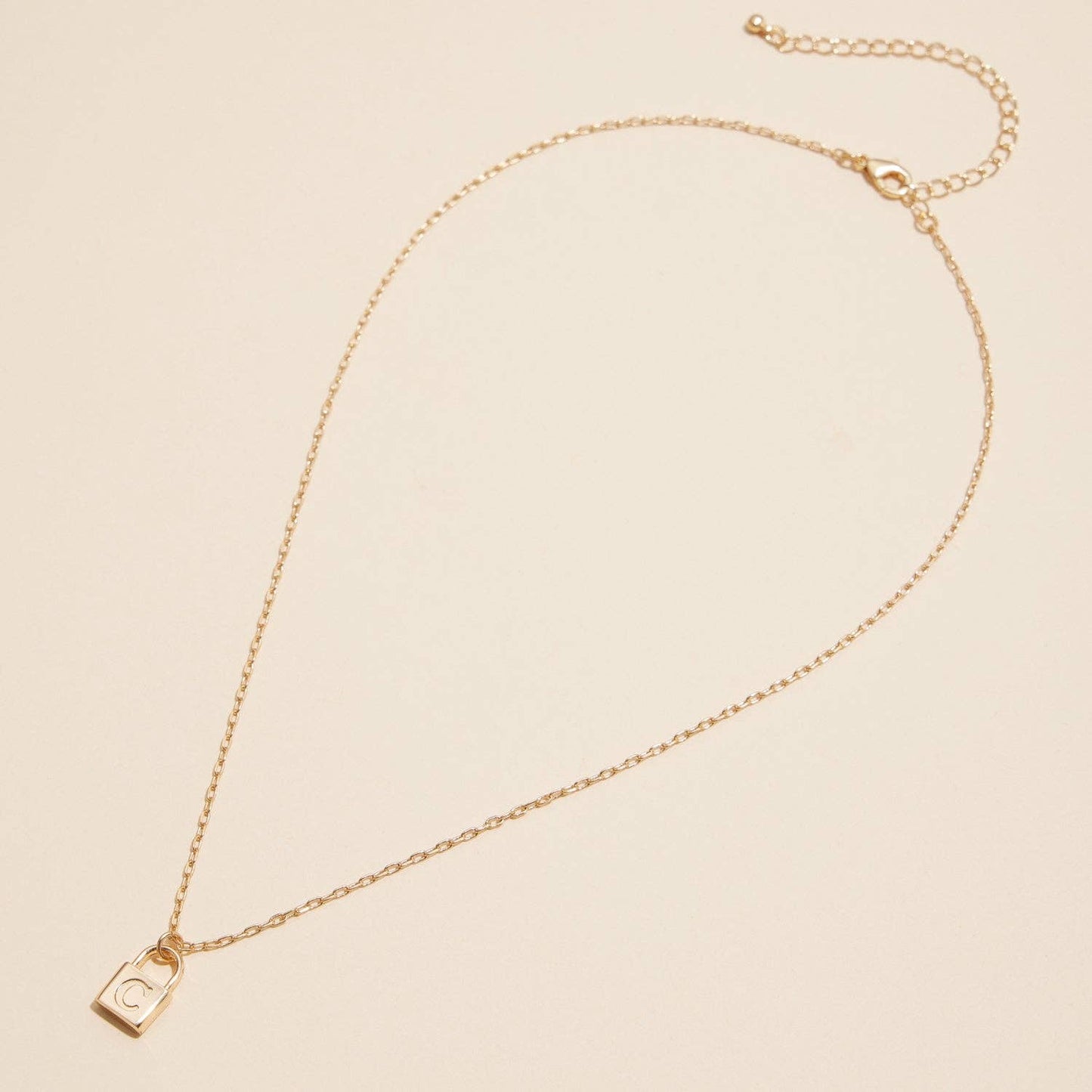 Golden Initial Lock Pendant Necklaces