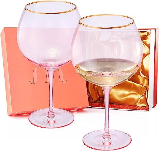 Pink & Gilded Rim Wine Glass