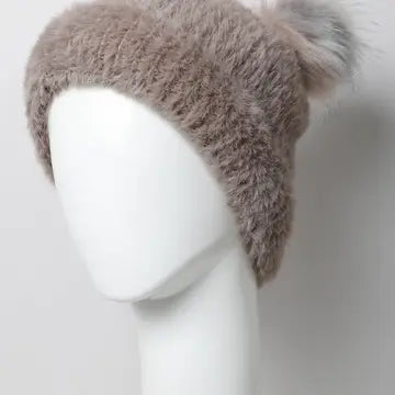 Faux Mohair Beanie w/ Pom