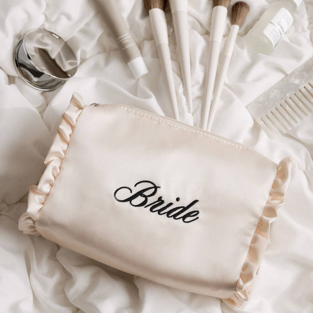 Embroidered Bride Satin Cosmetic Bag