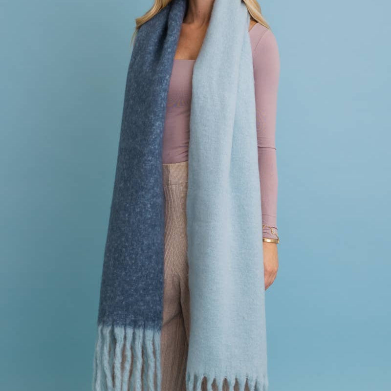 Cozy Solid Two Tone Tassel Scarf