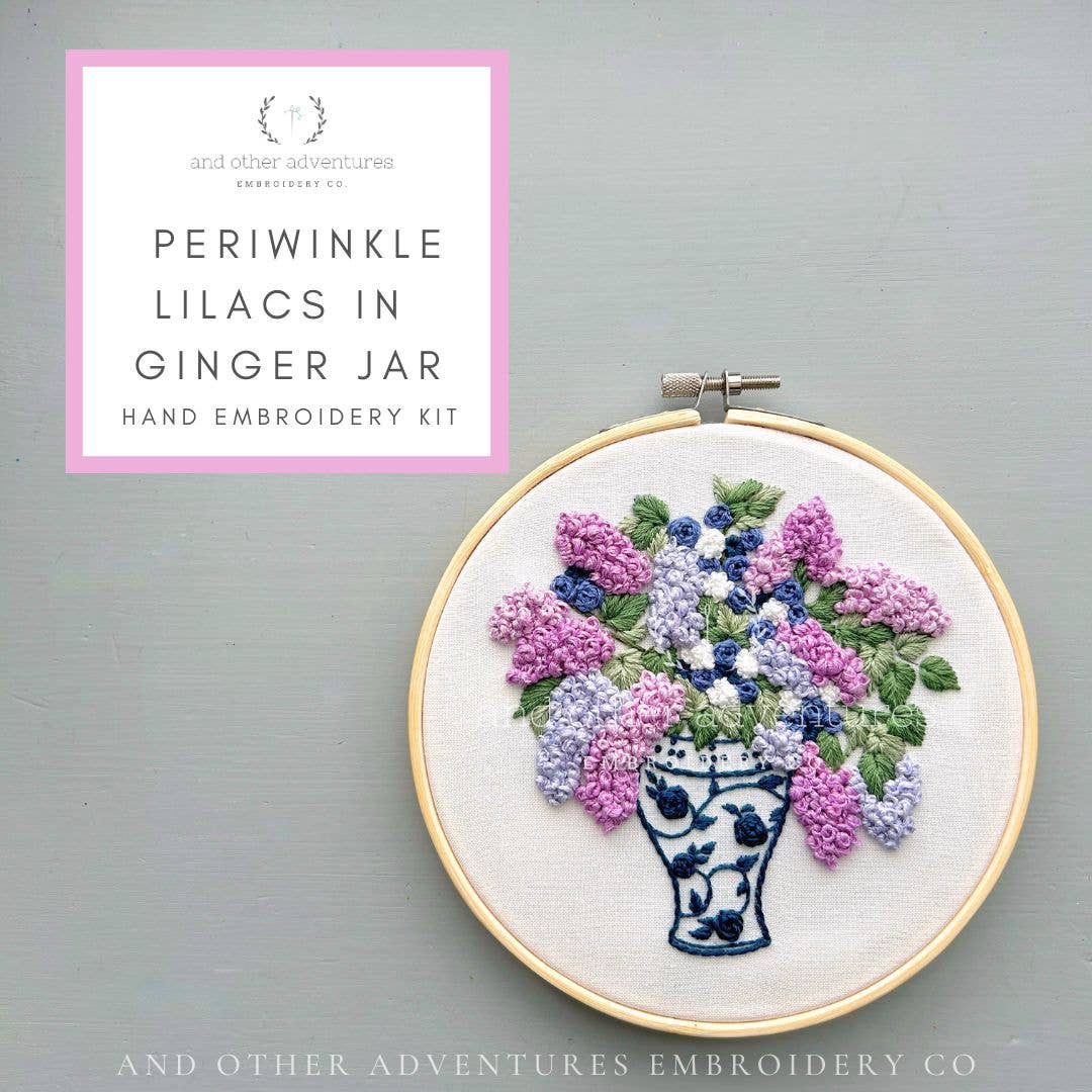 Periwinkle Lilacs in Ginger Jar Embroidery Kit