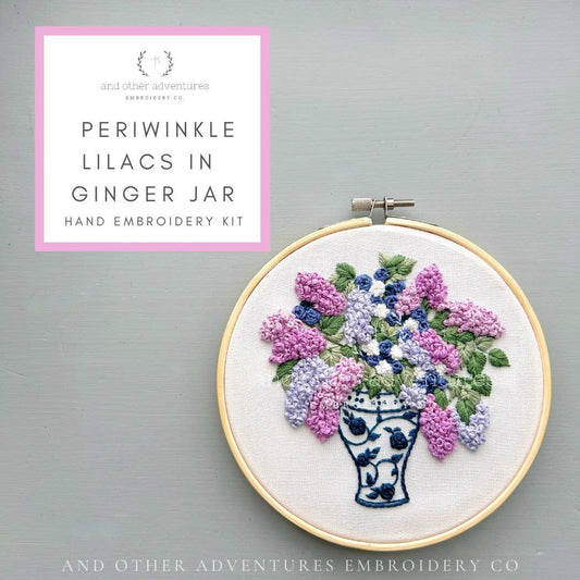 Periwinkle Lilacs in Ginger Jar Embroidery Kit