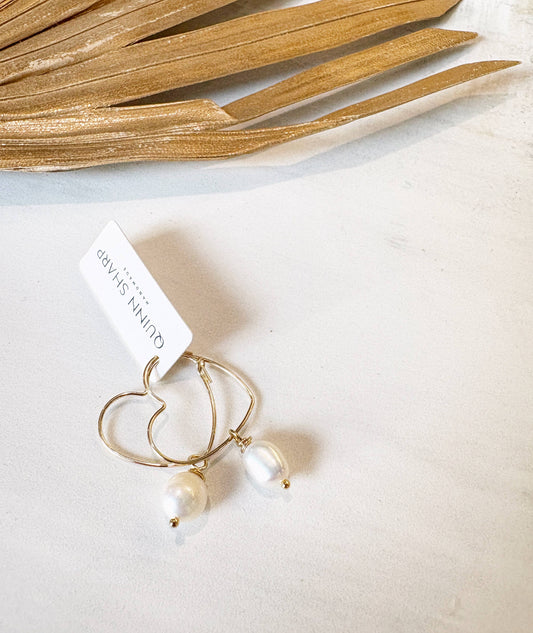 Gold Filled Heart Hoops Freshwater Pearl Drop | Valentine