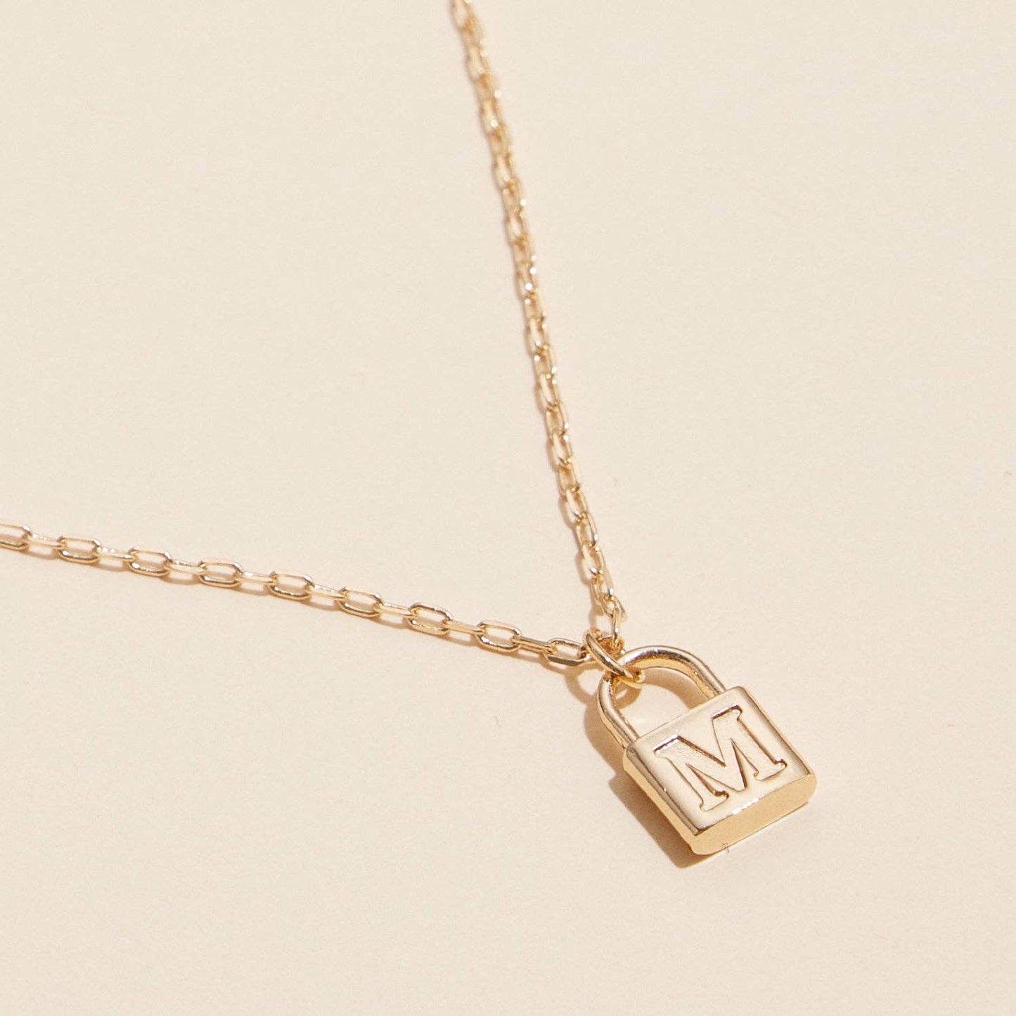 Golden Initial Lock Pendant Necklaces