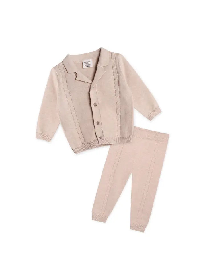 Resort Cable Knit Baby Sweater Cardigan & Pant Set