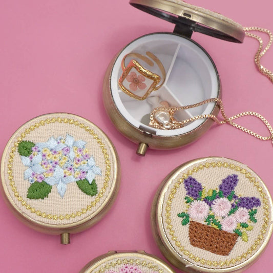 Floral Embroidered Jewelry Organizer w/ Mirror