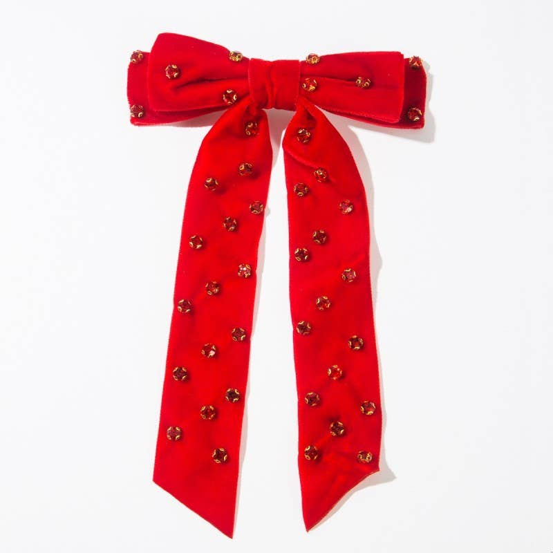 Rhinestone Stud Bow Ribbon Hair Clips