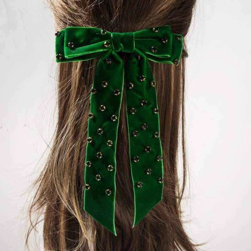 Rhinestone Stud Bow Ribbon Hair Clips