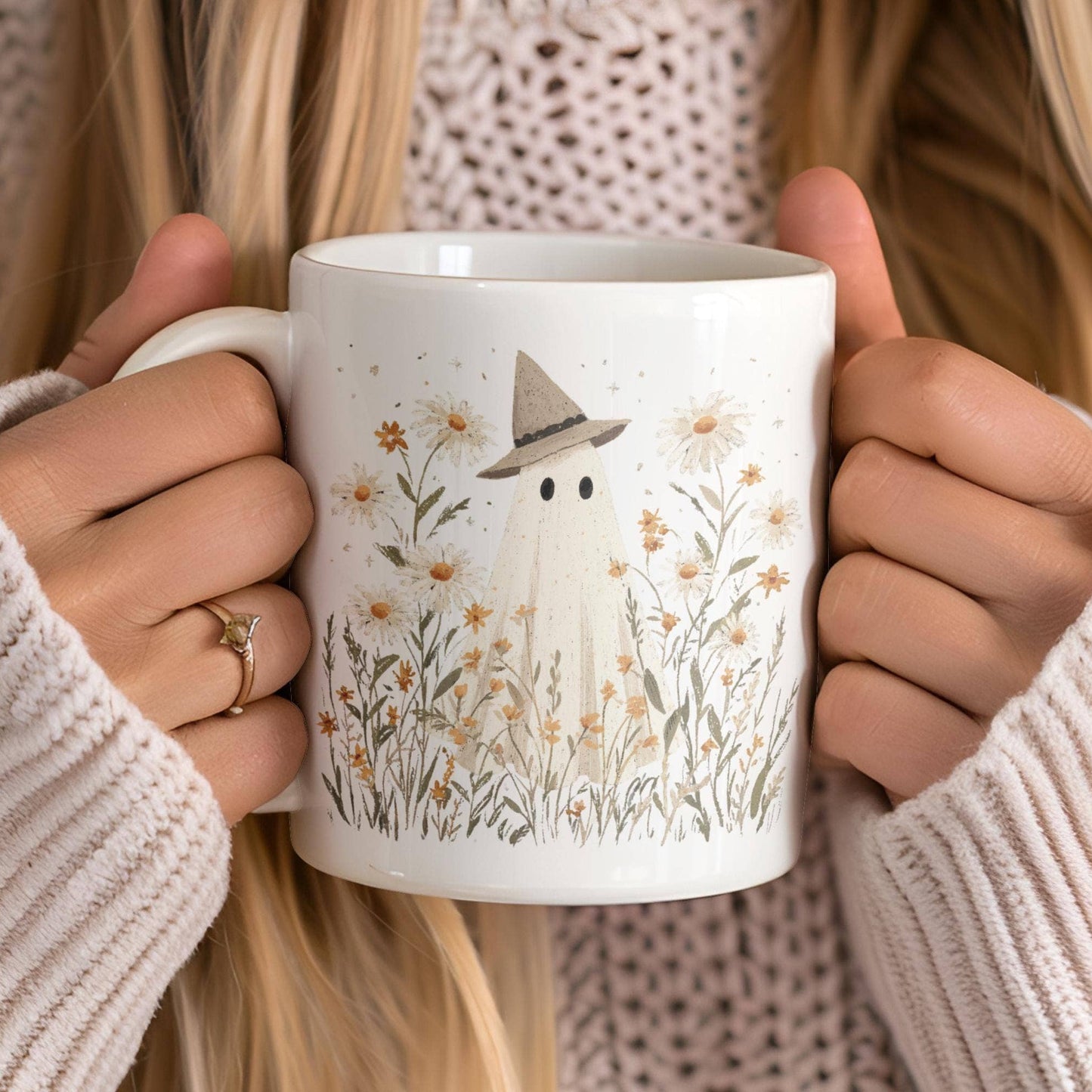 Witchy Ghost Mug w/ Wildflowers