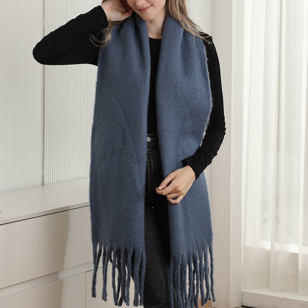 Solid Color Oblong Scarf Shawl w/ Fringe