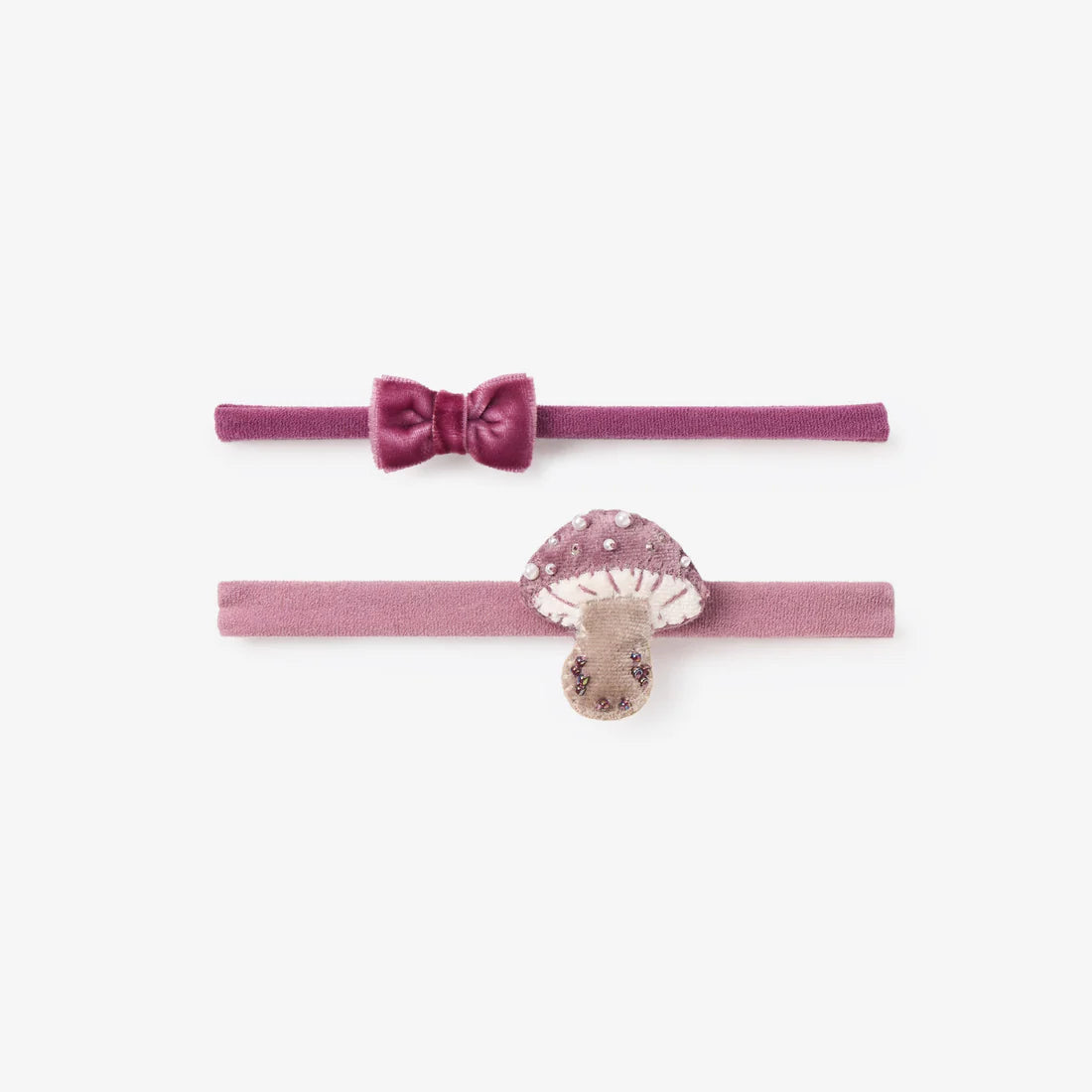 Velvet Bow & Mushroom Headband Set