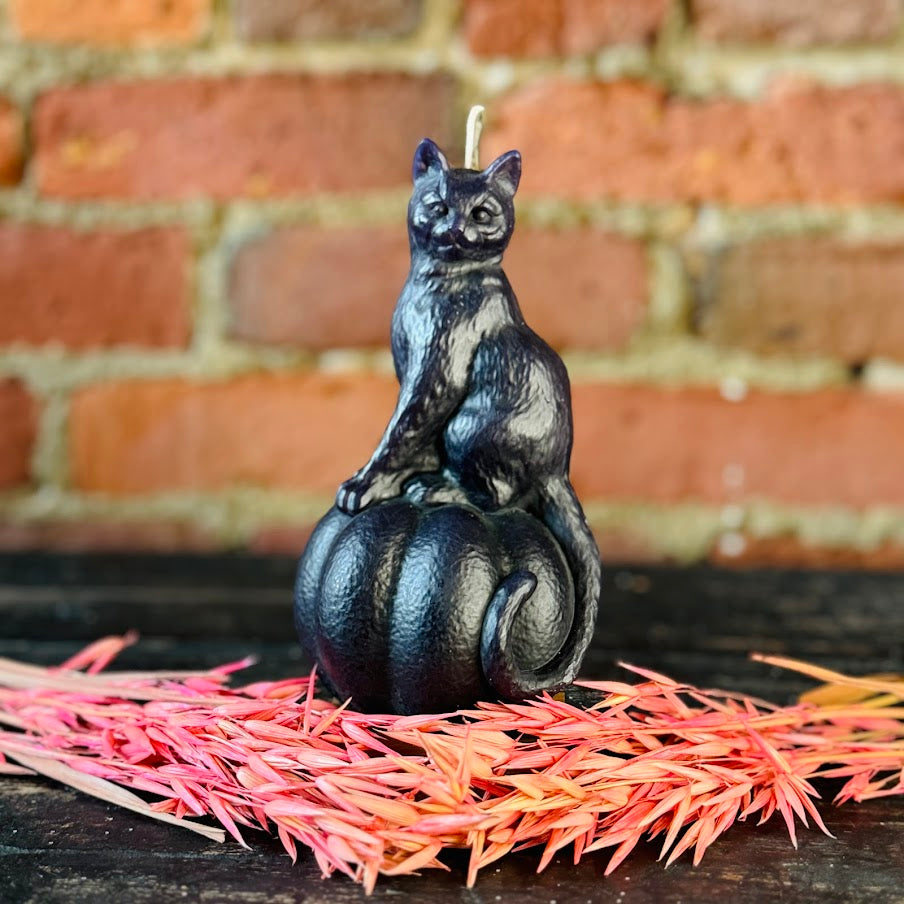 Cat on Pumpkin Candle