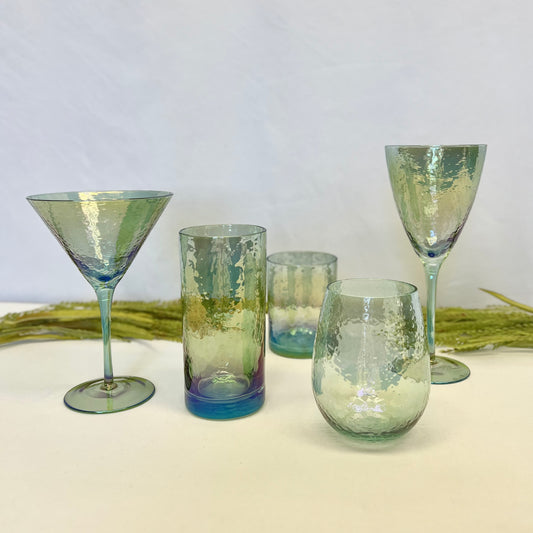 Blue Green Luster Glassware Collection