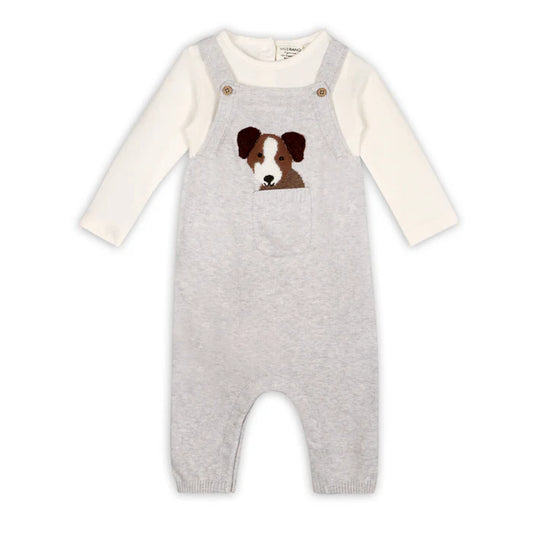 Puppy Dog 3D Pocket Sweater Knit Baby Overall Set