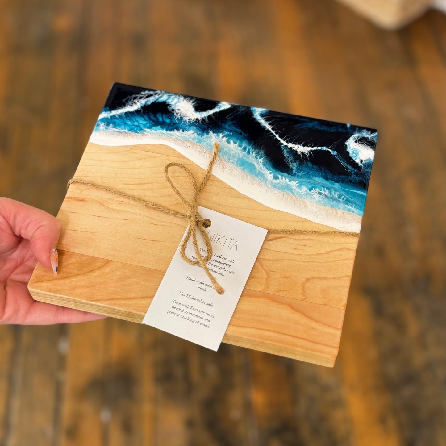 Mini Maple Wood Cheese Board w/ Ocean Resin