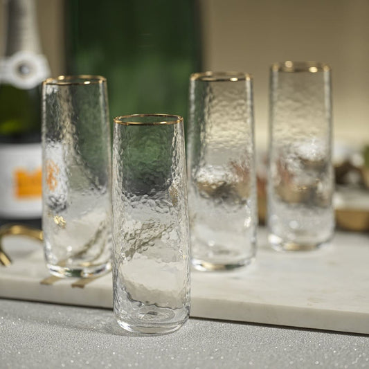 Negroni Hammered Glassware Collection w/ Gold Rim