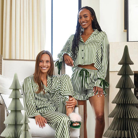 Green Stripe Cropped PJ Set