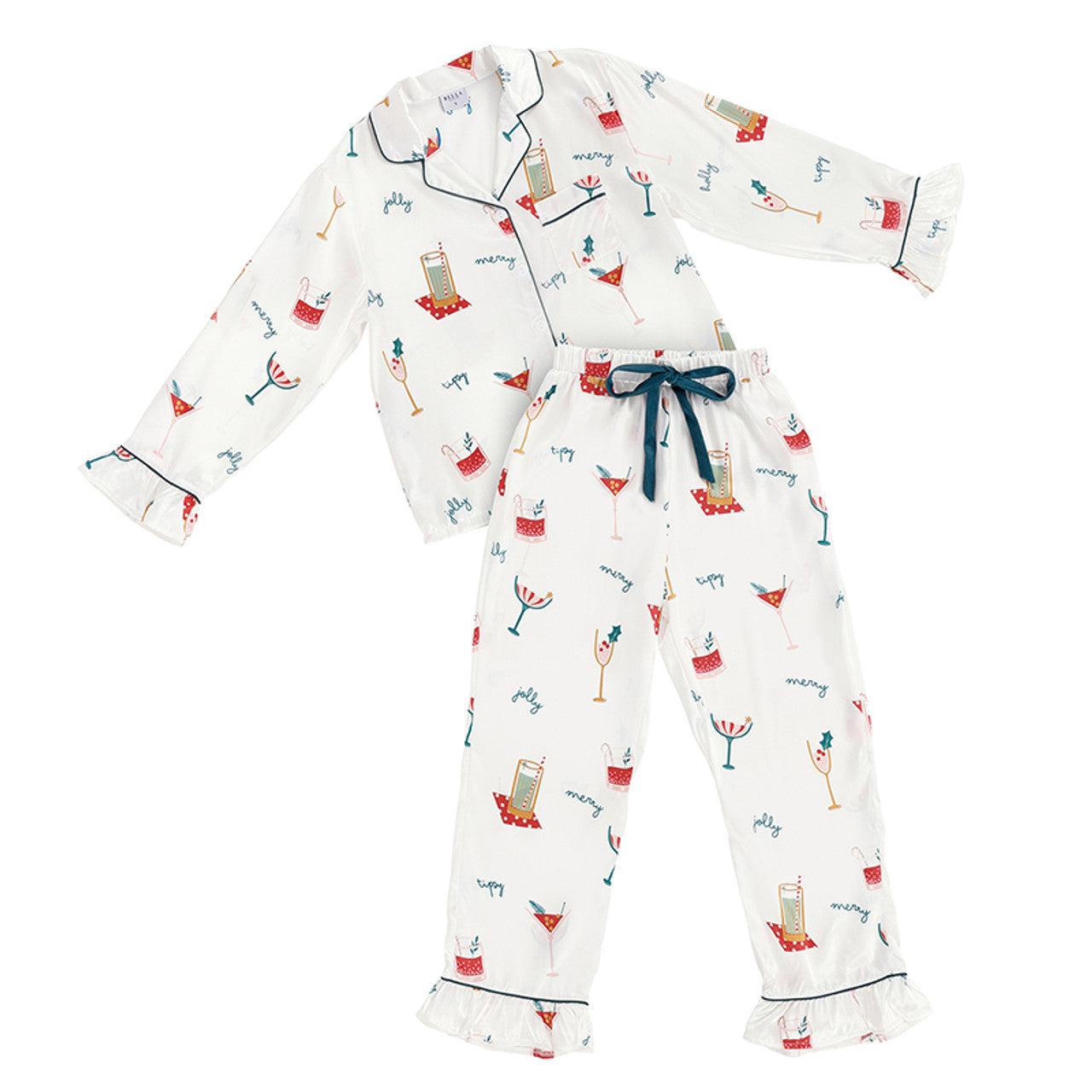 Full-Length Ruffle PJ Set w/ Holiday Drinks