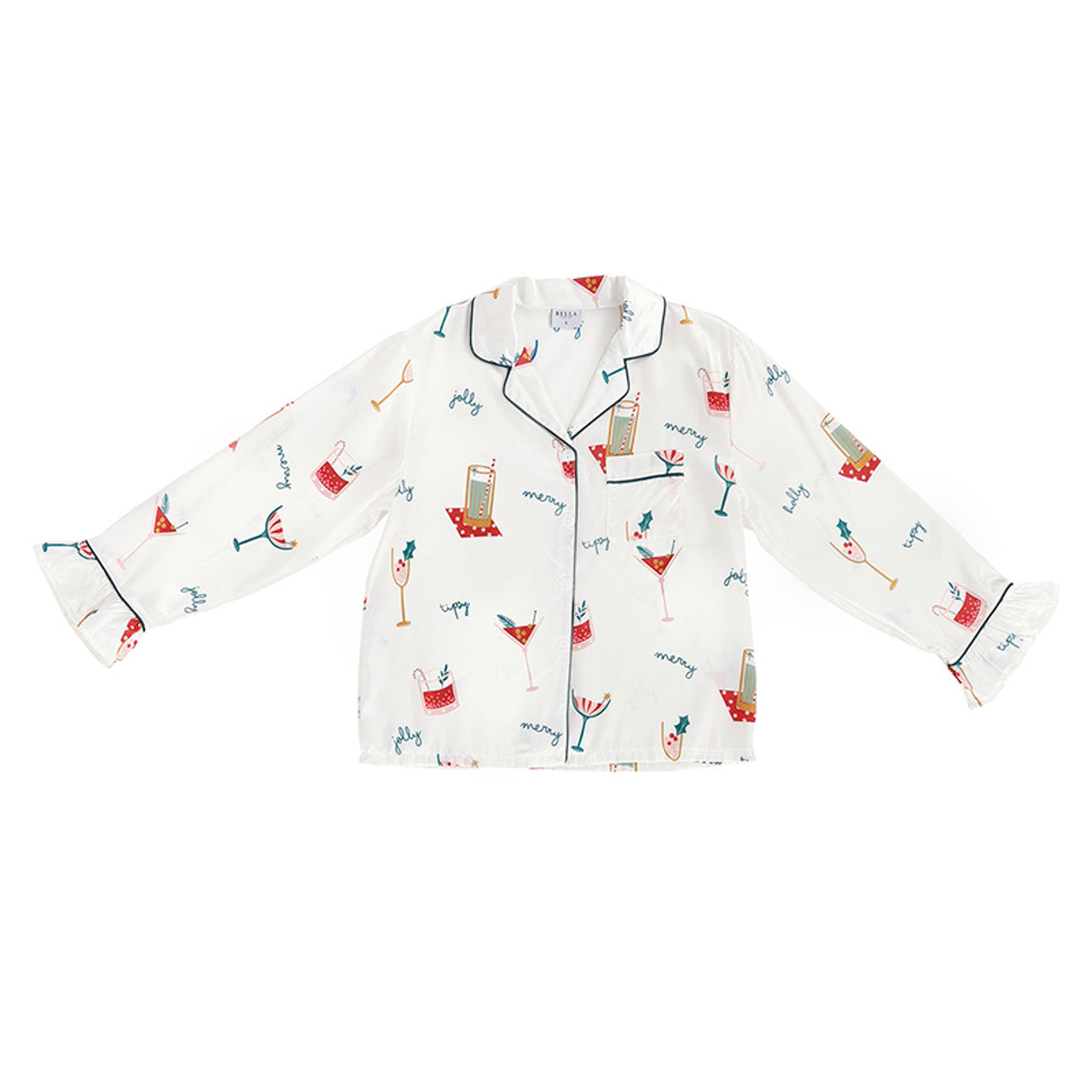 Full-Length Ruffle PJ Set w/ Holiday Drinks