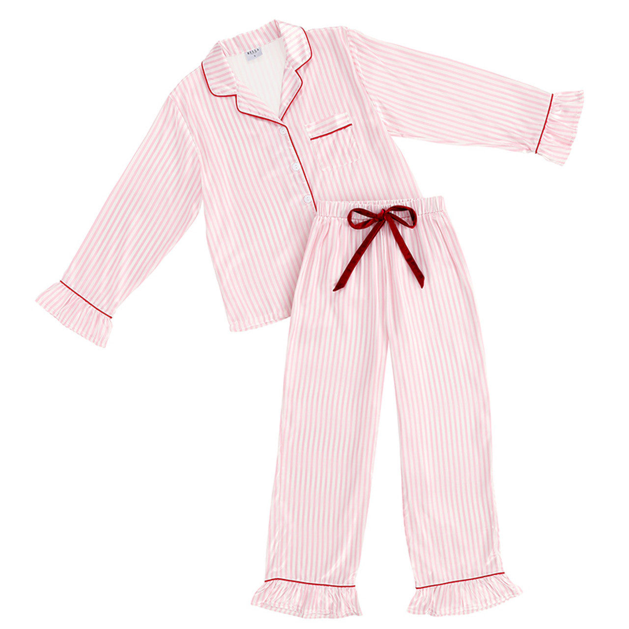 Full-Length Ruffle PJ Set w/ Velvet Tie