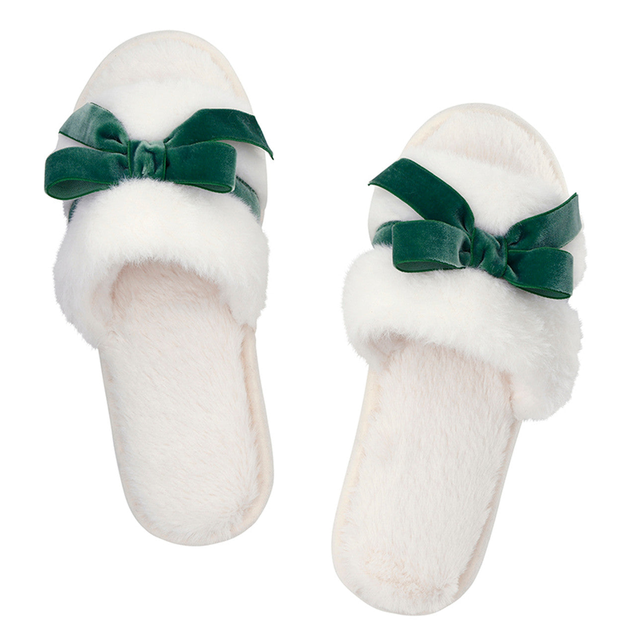 Forest Green Velvet Bow Slippers