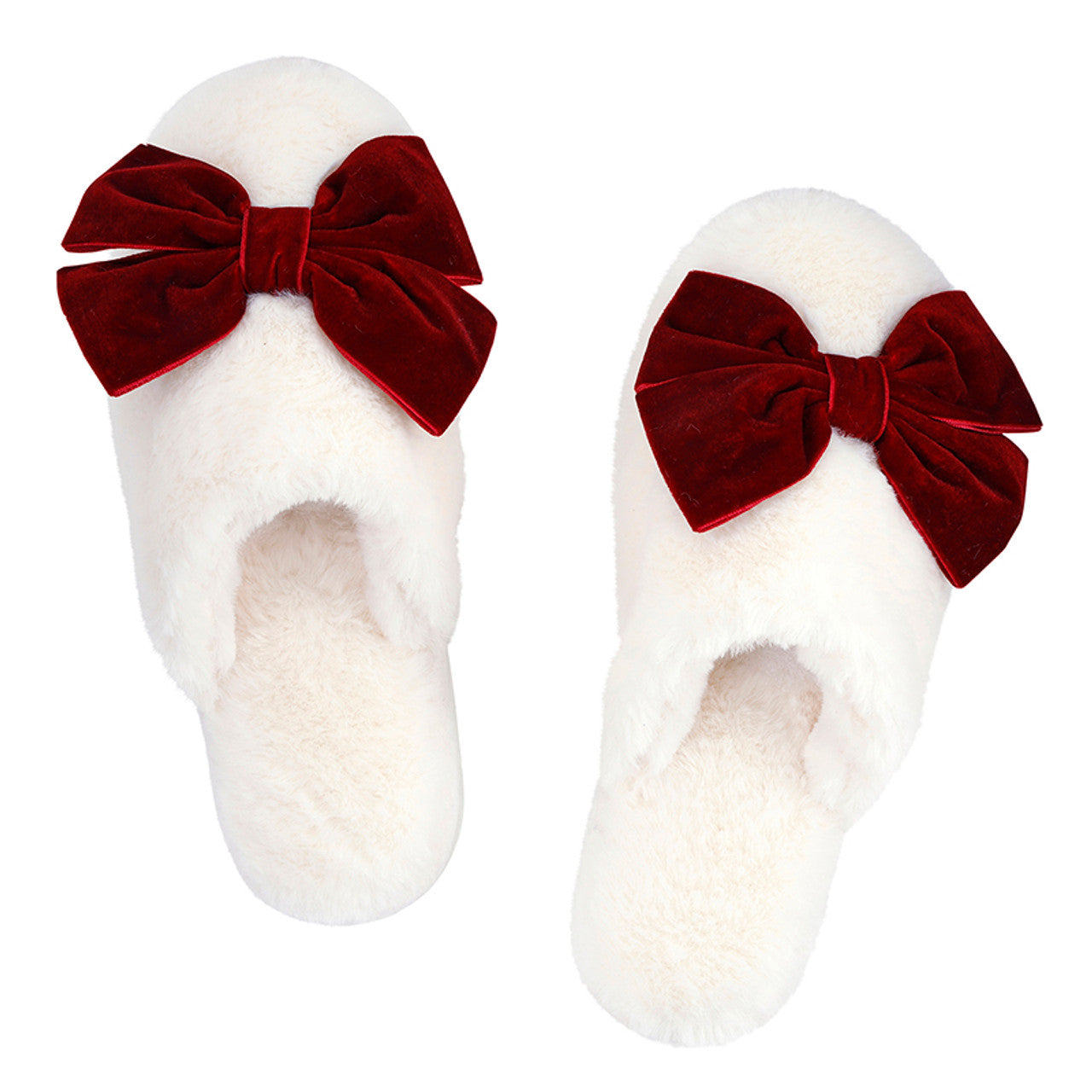Plush Red Velvet Bow Slippers