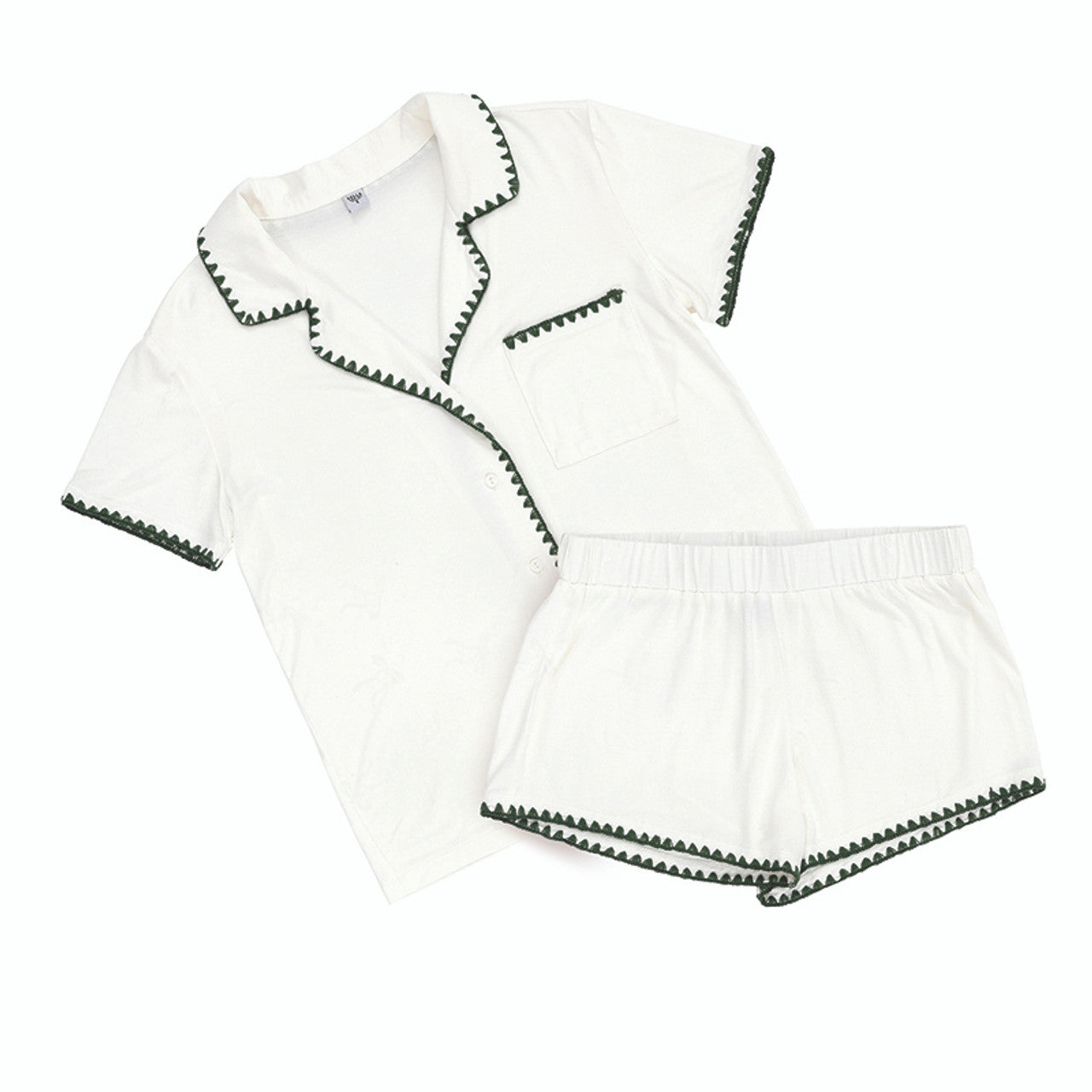 Forest Green Whip Stitch Short PJ Set