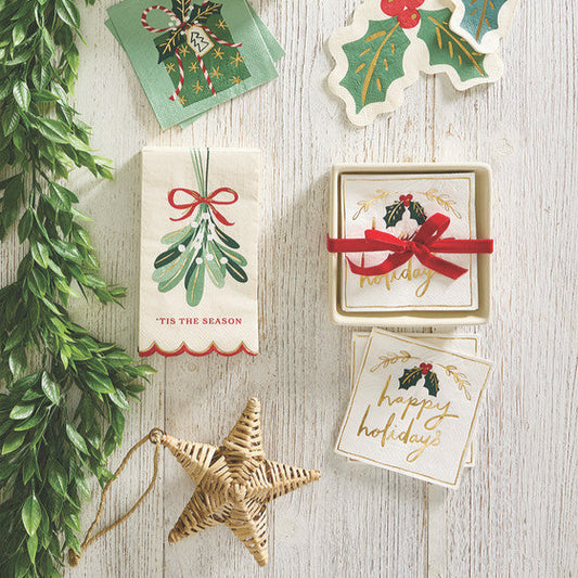 Festive Ceramic Napkin Tray + Napkins