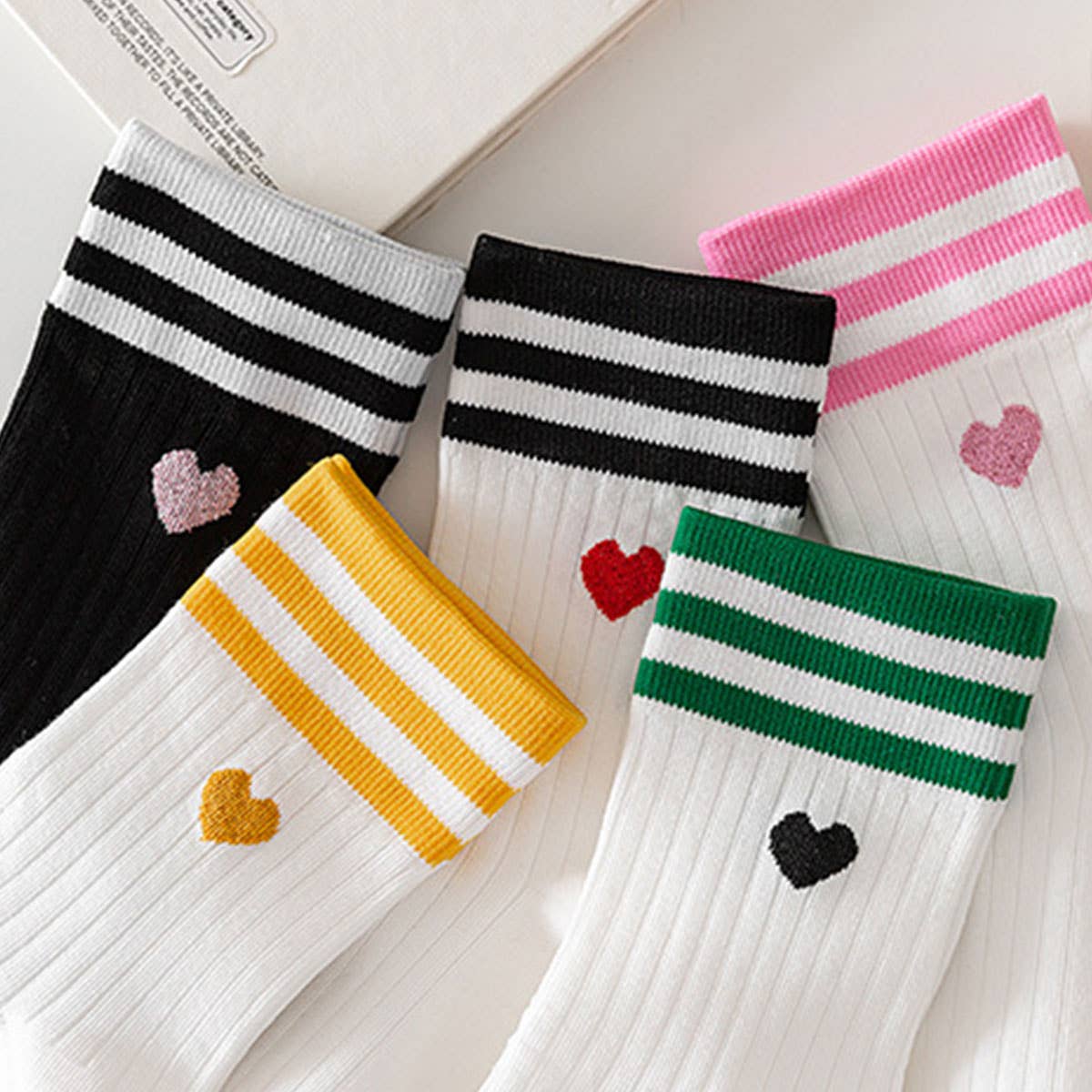 Sporty Crew Socks w/ Heart Icon
