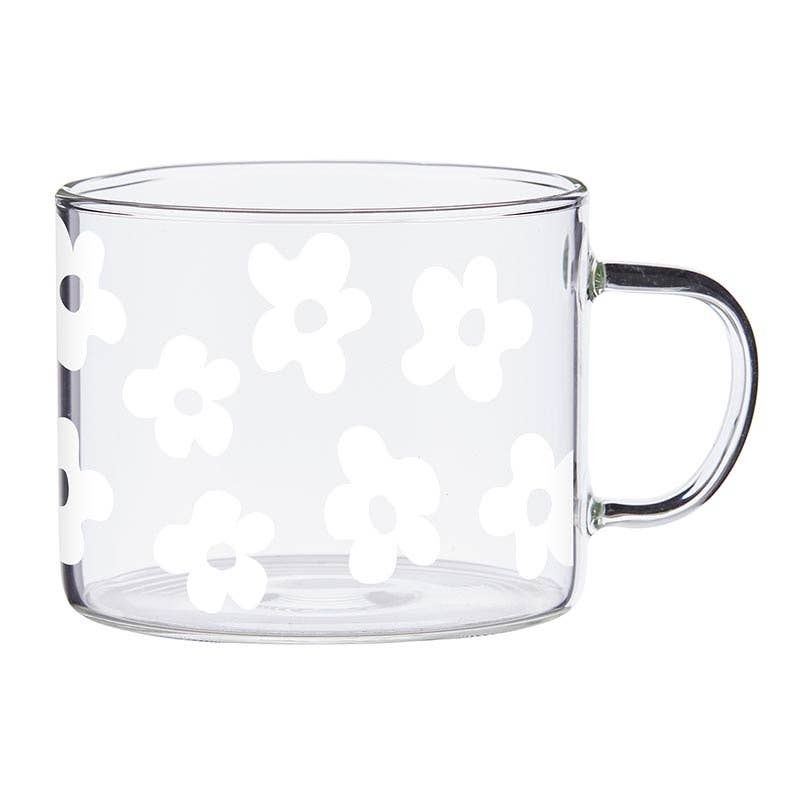 White Flower Glass Mug