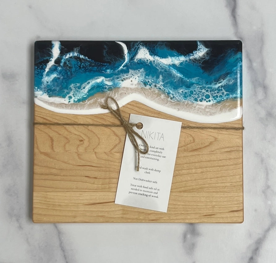 Mini Maple Wood Cheese Board w/ Ocean Resin