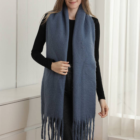 Solid Color Oblong Scarf Shawl w/ Fringe