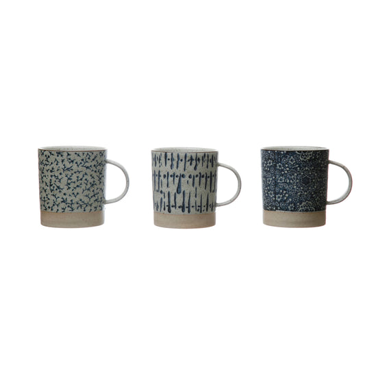Navy Blue Hand-Stamped Mugs