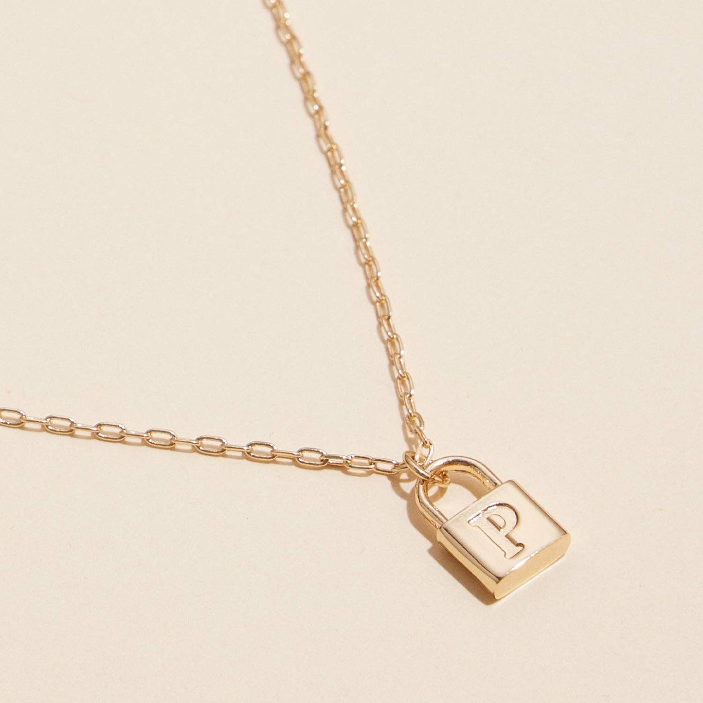Golden Initial Lock Pendant Necklaces