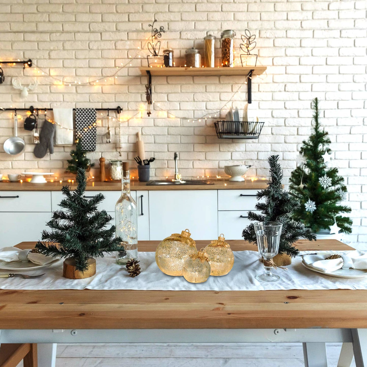 Gold Glass LED Tabletop Christmas Ornaments