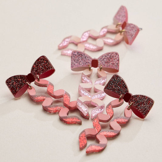 Glitter Bow Ribbon Earrings