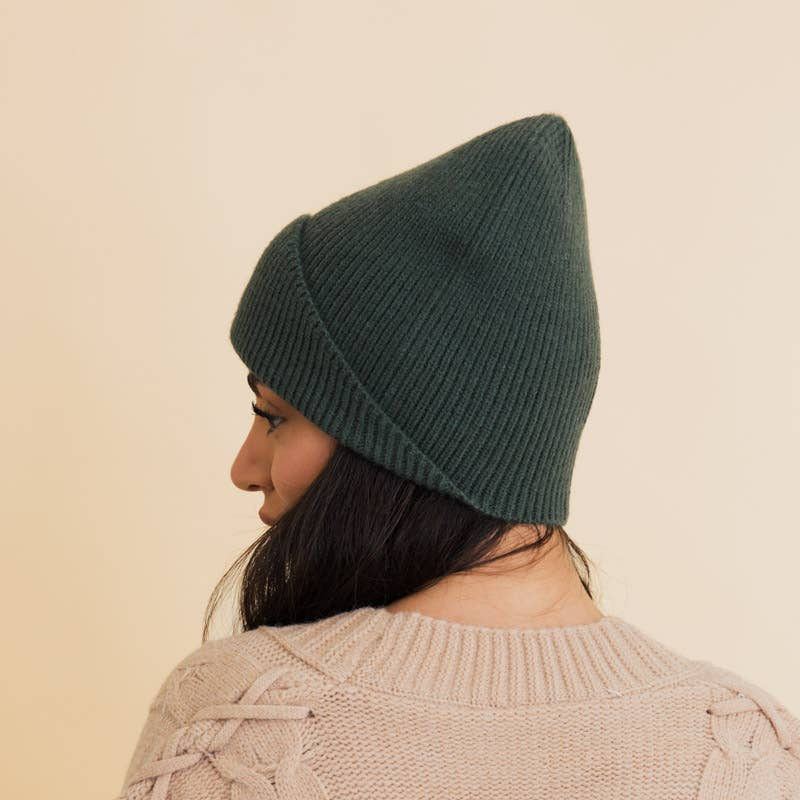 Front Fold Detail Ribbed Knit Beanie