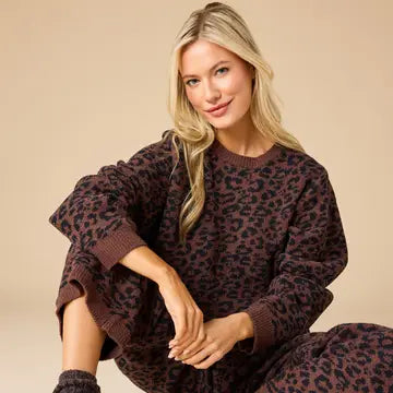 Marshmallow Leopard Crew Neck Lounge Set