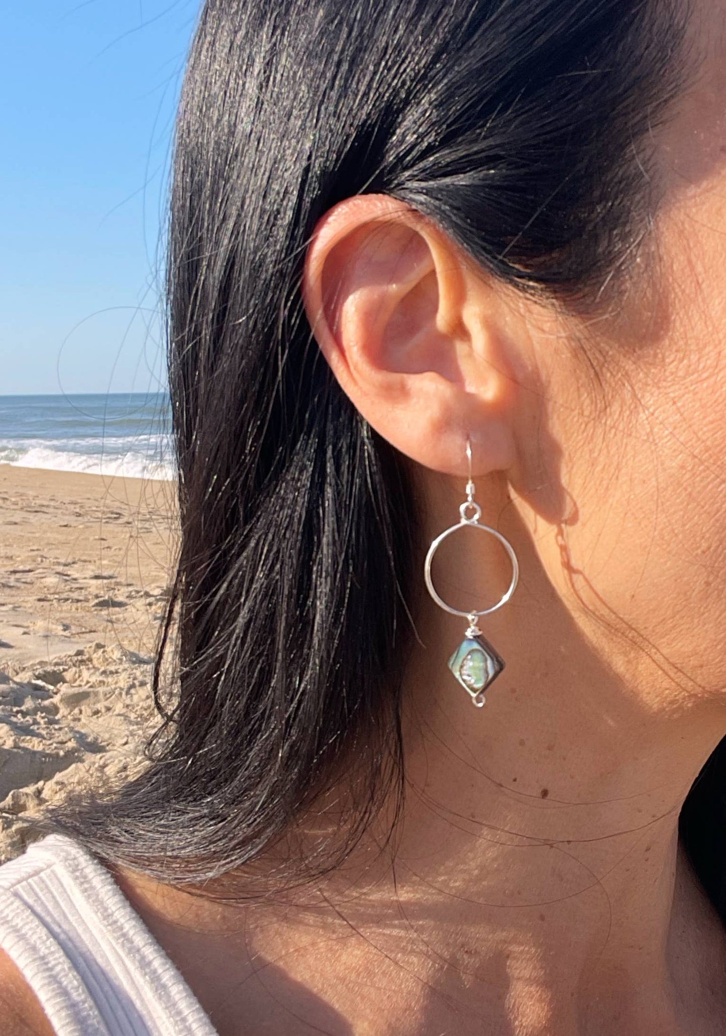 Small Circle Hoop Abalone Drop | 14kt Gold Filled, Sterling